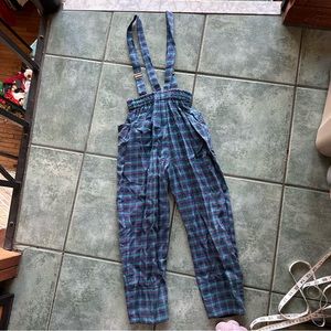 VTG 80s Retro Baby Cary Blue and Purple Plaid Overalls 
Good condition